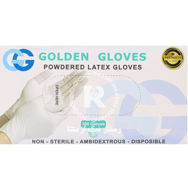 دستكش لاتكس كم پودر GOLDEN GLOVE سايز S